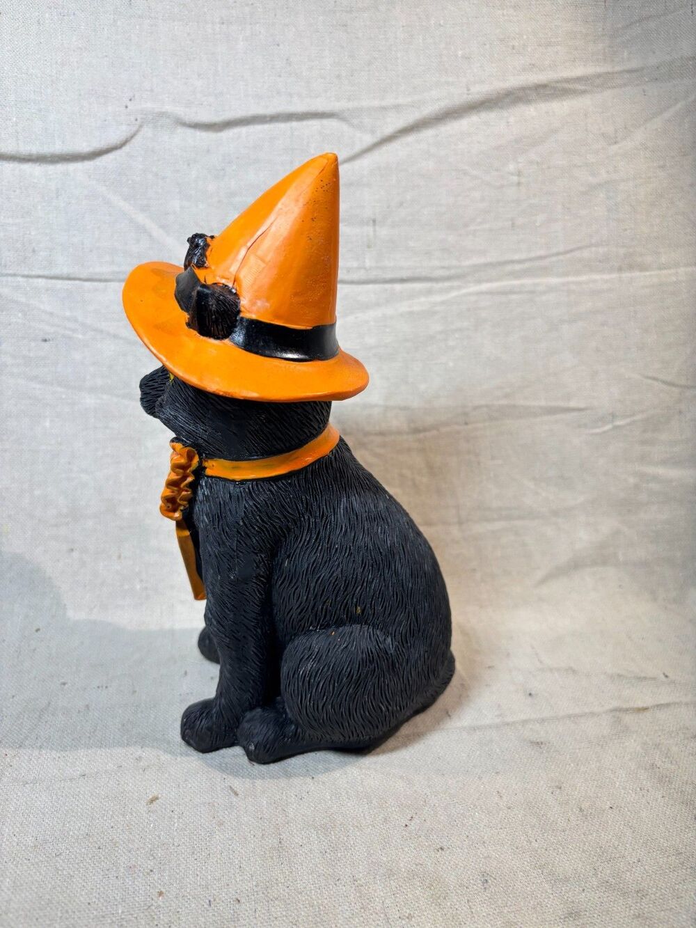 Black Resin Cat Orange Hat "Hocus Pocus" Halloween Decor - Picture 2 of 8